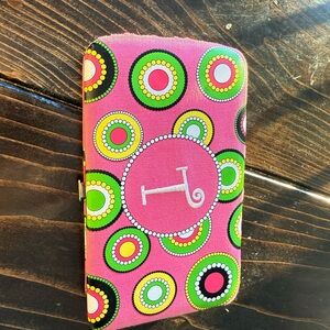 Colorful Patterned hard wallet case with initial T